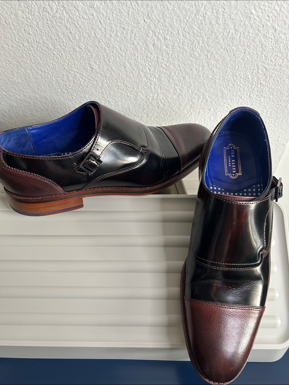 Ted Baker Men's Black and Burgundy Leather Monk Strap Shoes - Picture 3 of 15